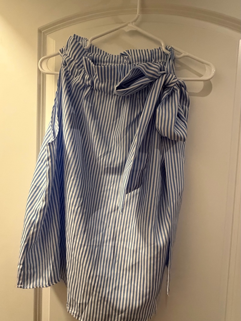 SHEIN Blue and White Striped A-Line Tie-Waist Top